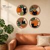 Cat Theme Wall Sign 4Pcs Black Decor Set, Boho Cartoon Hanging Art, Art Set Farmhouse Rustic Wooden Plants for Bedroom Living Room Office