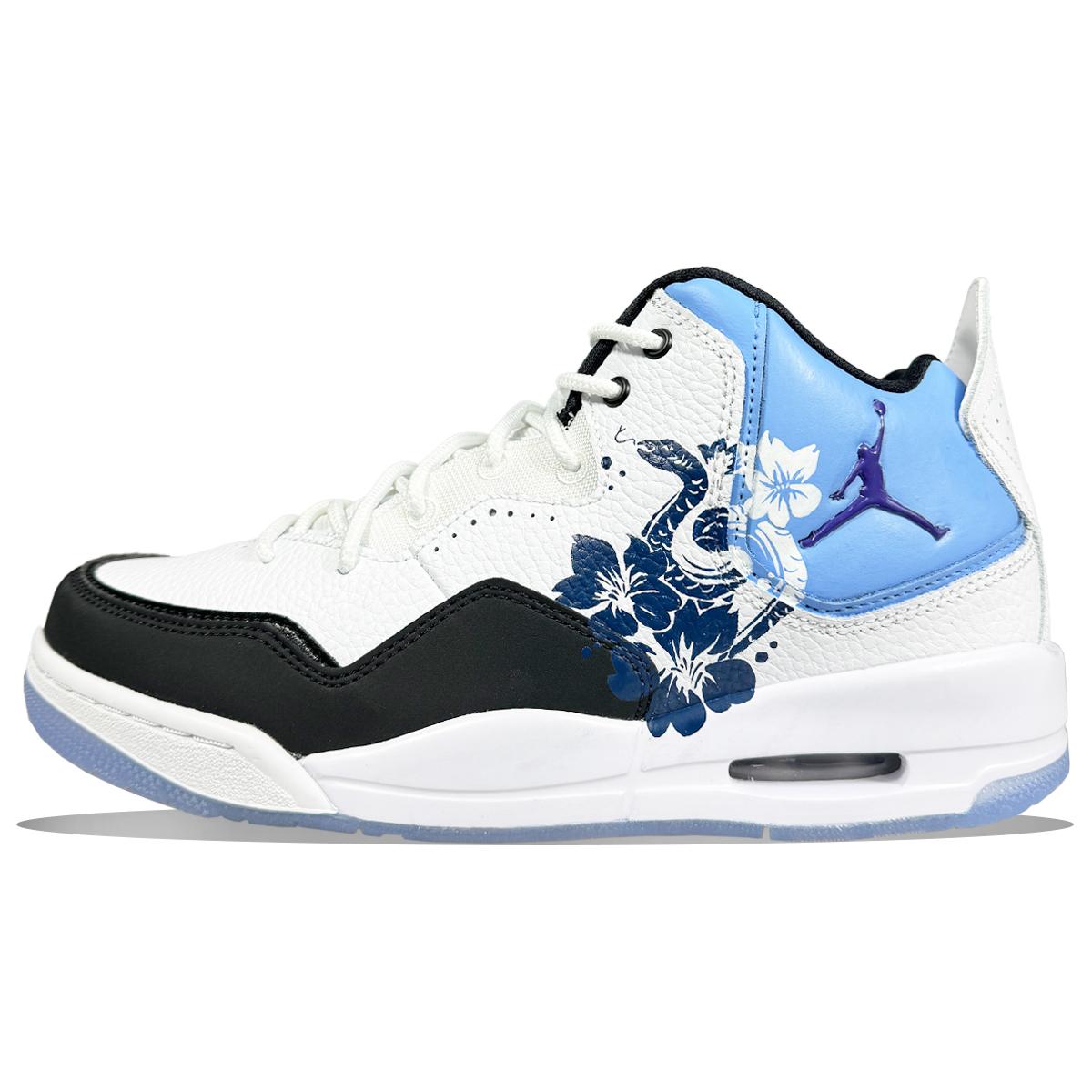 

Jordan Courtside 23 Cushioning Slip Resistant Mid top Vintage Basketball Shoes Unisex Black White Blue AR1000-104(Team667-) 42.5
