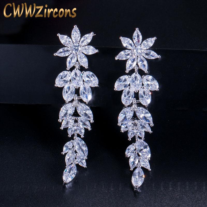 

Ircons Luxury Marquise Cluster Flower Shape Cubic Zirconia Long Dangle Drop Earrings for Brides Wedding Jewelry CZ432