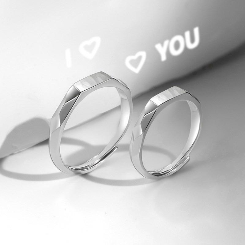 Adjustable Sterling Silver Couple Rings Light Shaped Secret Projection Rings Fashionable Finger Rings for Men and Women