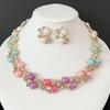 Collar, pendientes y pulsera de moda de color caramelo transfronterizos europeos y americanos, conjunto de joyería de boda con diamantes brillantes exquisitos, joyería de estilo de corte