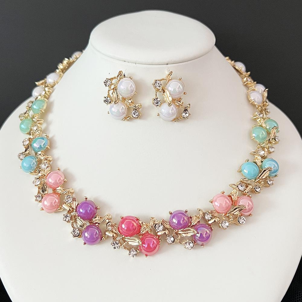 Collar, pendientes y pulsera de moda de color caramelo transfronterizos europeos y americanos, conjunto de joyería de boda con diamantes brillantes exquisitos, joyería de estilo de corte