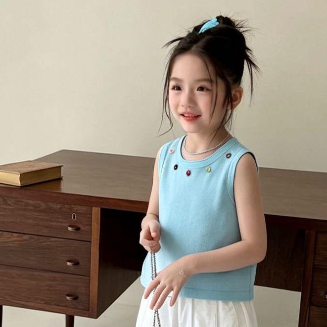 Girls Summer Thin Knit Vest Cute Dopamine Slim Fit Sleeveless Top 90