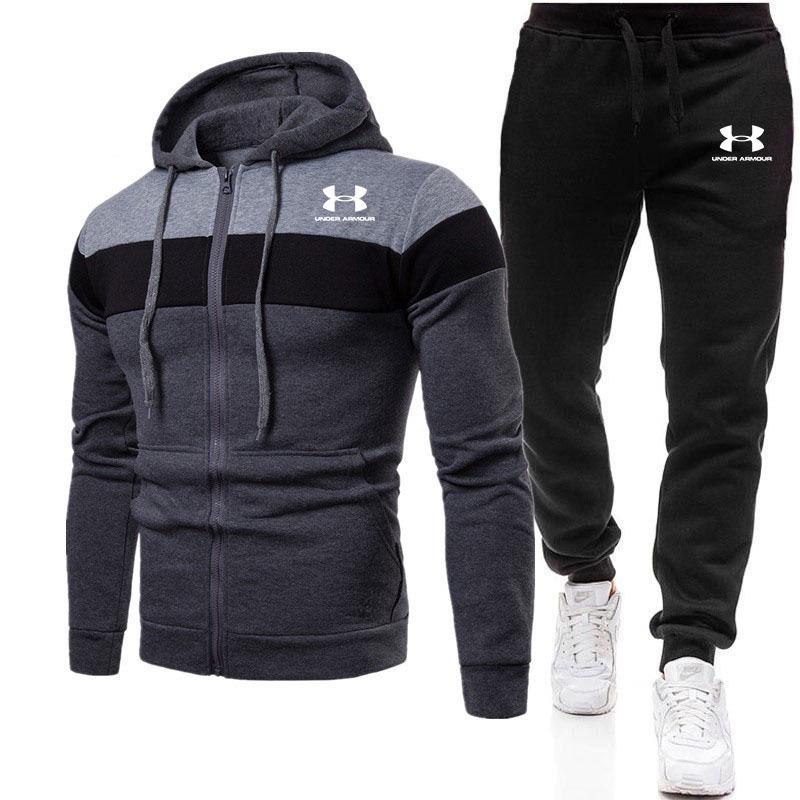 Men's Plus Size Casual Three-Color Short Sleeve Zipper Hoodie Set for Spring and Autumn