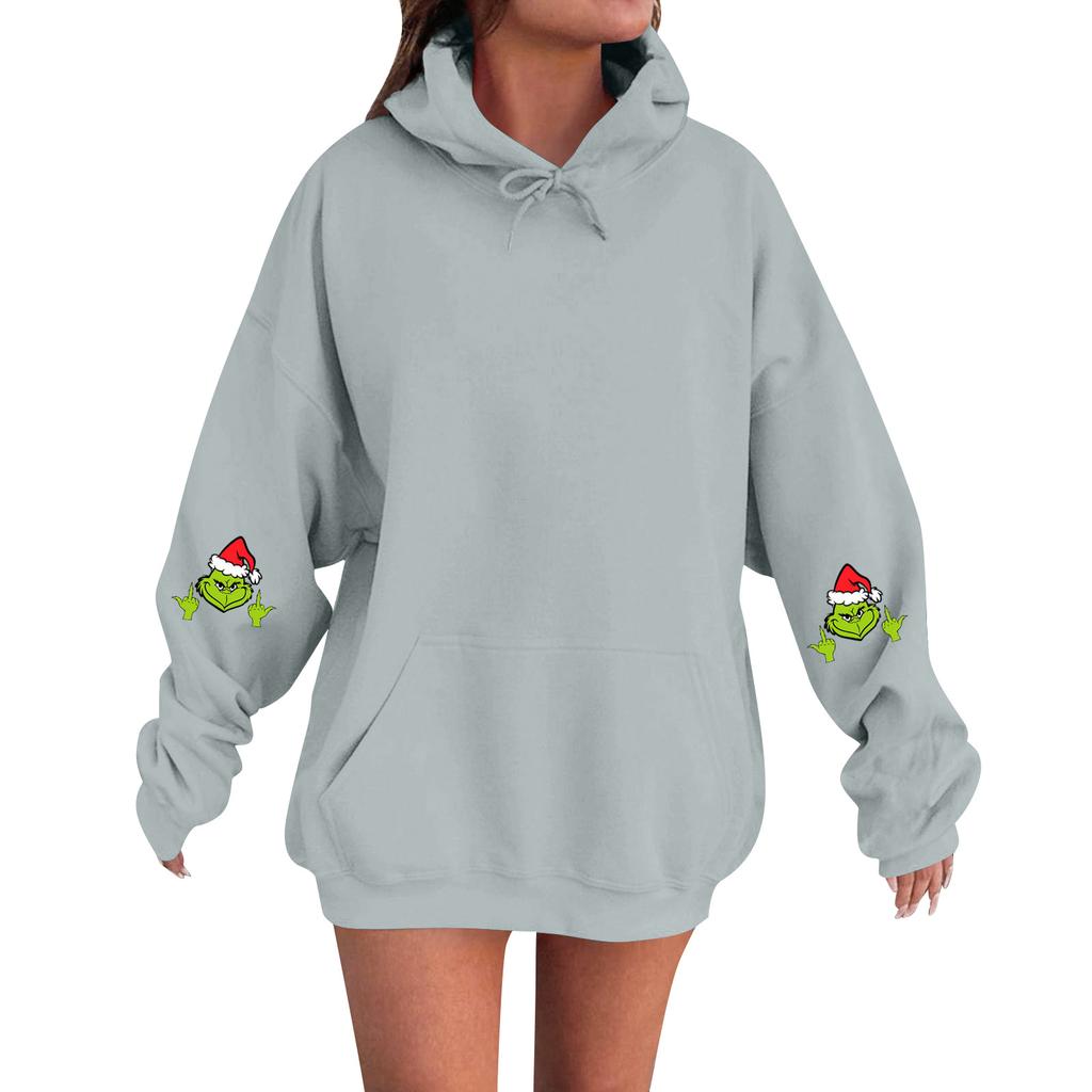 Damemote, Avslappet Og Komfortabel Genser Med Rund Hals Og Hette, Langermet Juletrykk, Varm Genser