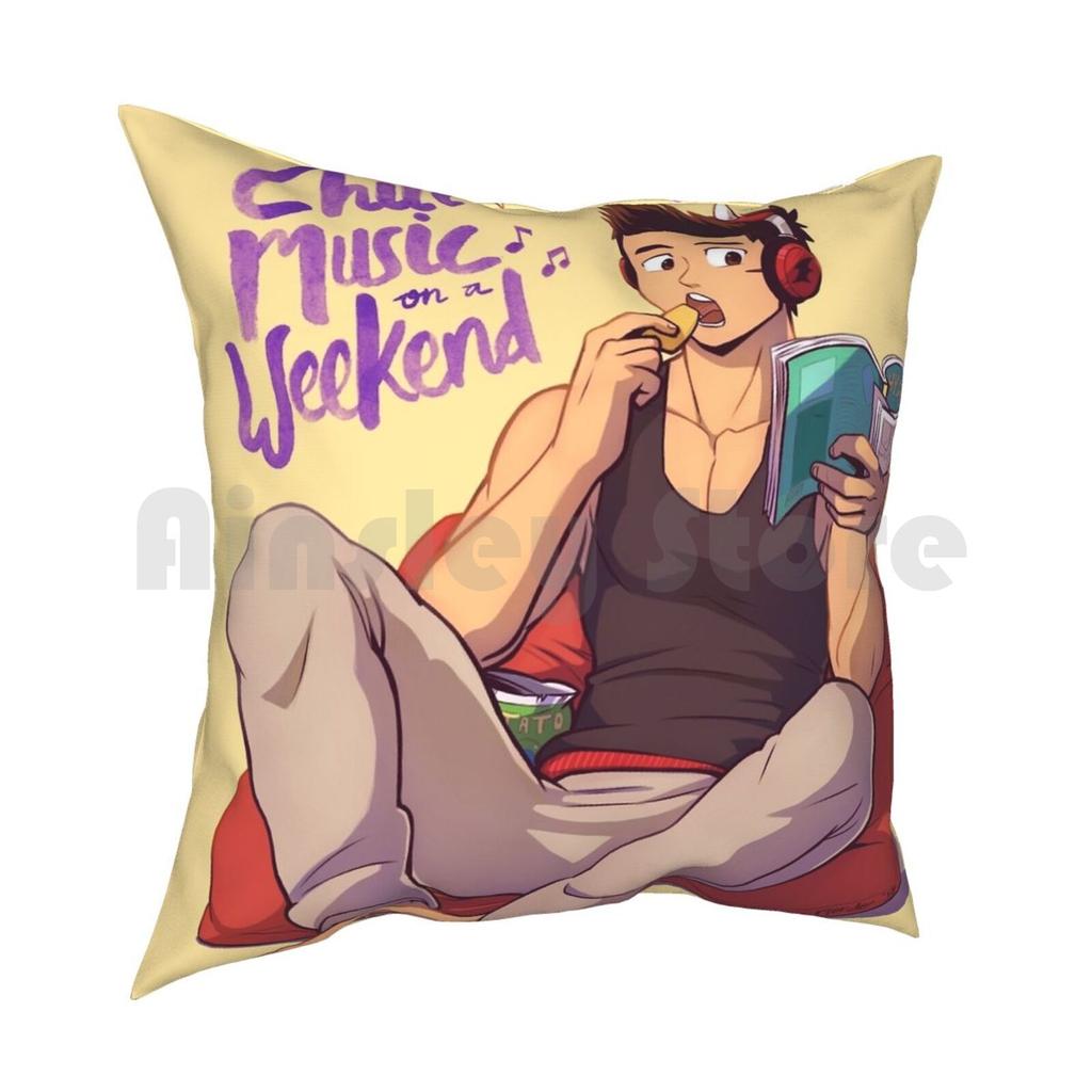 Chill Music On A Weekend Pillow Case Printed Home Soft Throw Pillow Mondoart Raeyr Oc Guy Mens Hunk Handsome Muscle Cute