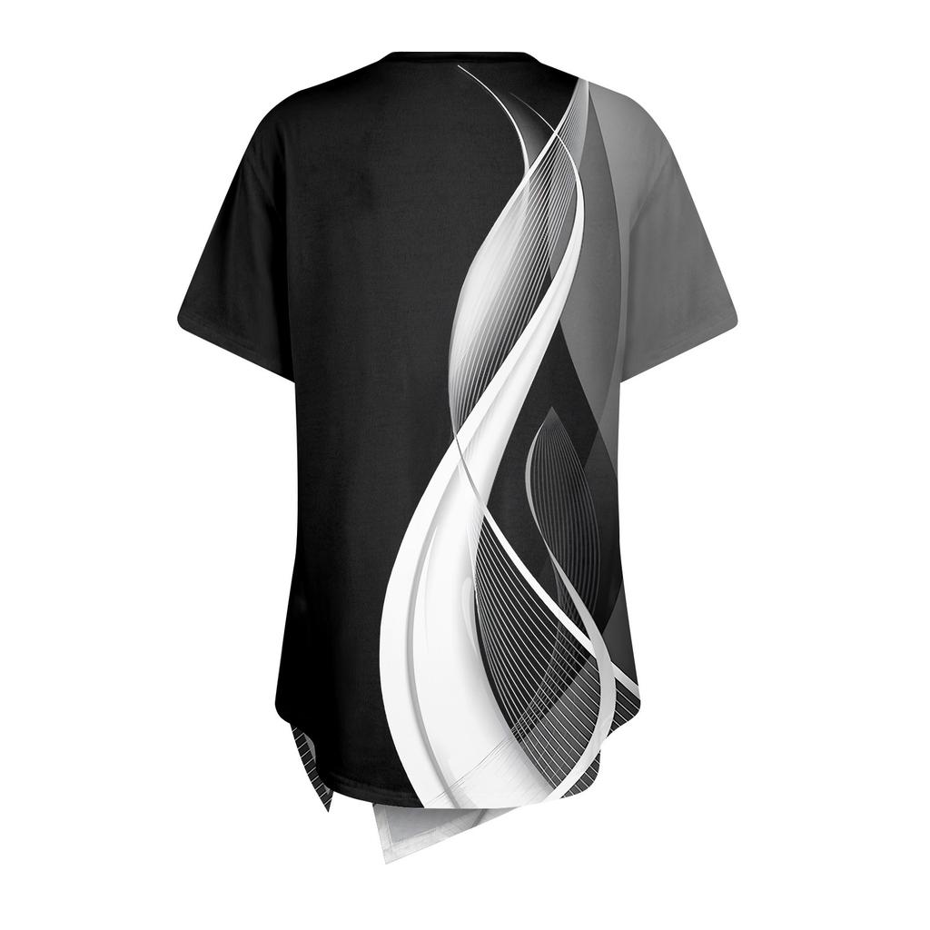 T-skjorte med knappedetalj og kurvet kant, korte ermer, rund hals, avslappet topp, dameklær