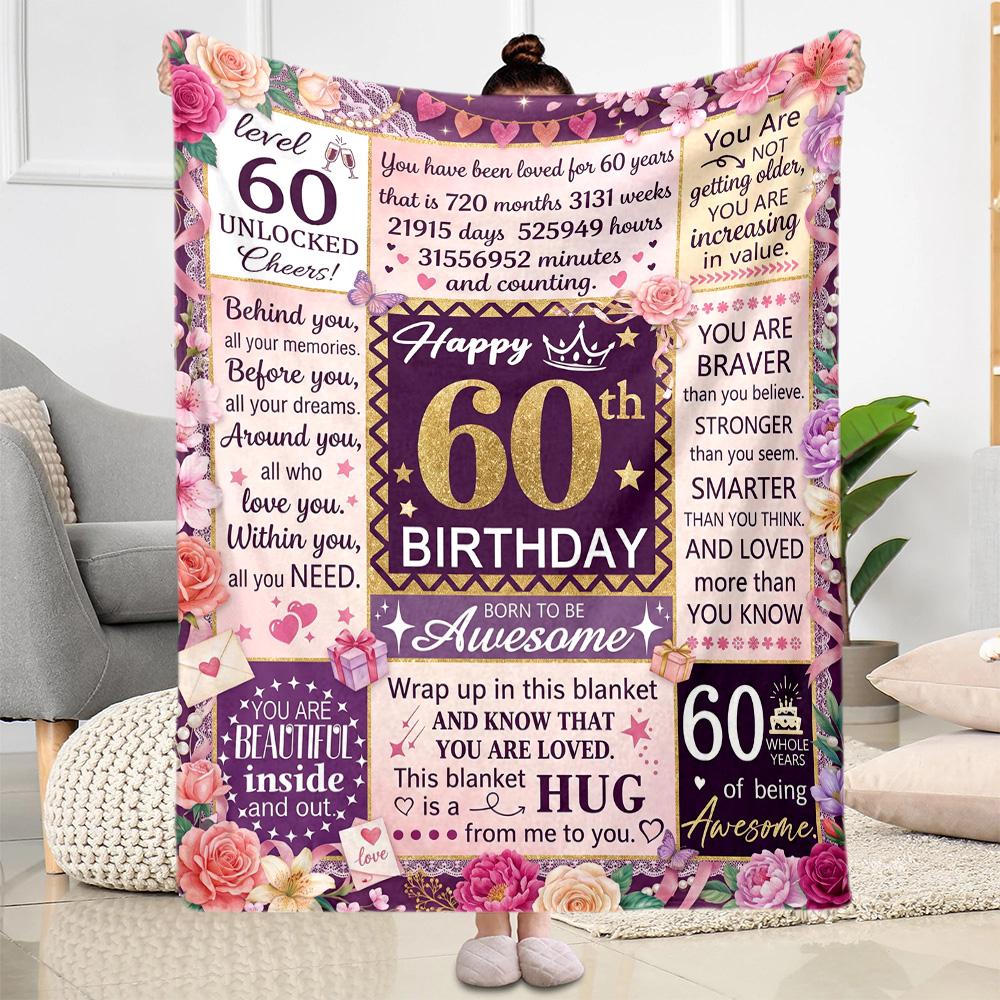 Happy 60th Birthday Celebration Flannel Blanket-Soft and Suitable for Sofas,Beds,Offices,Travel,All Seasons,Great Gift for Holidays and Birthdays.