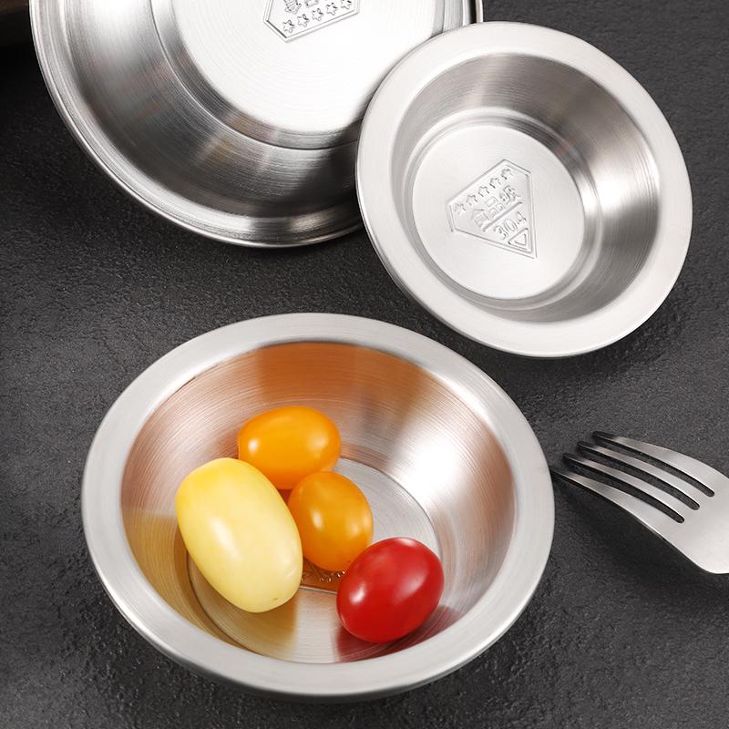 304 Stainless Steel Deepened Vegetable and Dinner Plate, Thickened Flat Bottom for Soup and Fish, Brushed Finish