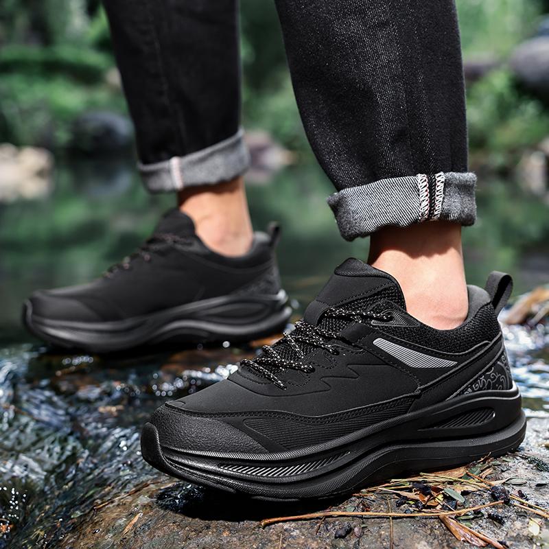 Tênis de Corrida Masculino com Cadarço Moda Couro PU Tênis Outdoor Masculino Esportivo de Solado Grosso Tamanho Grande 39-48