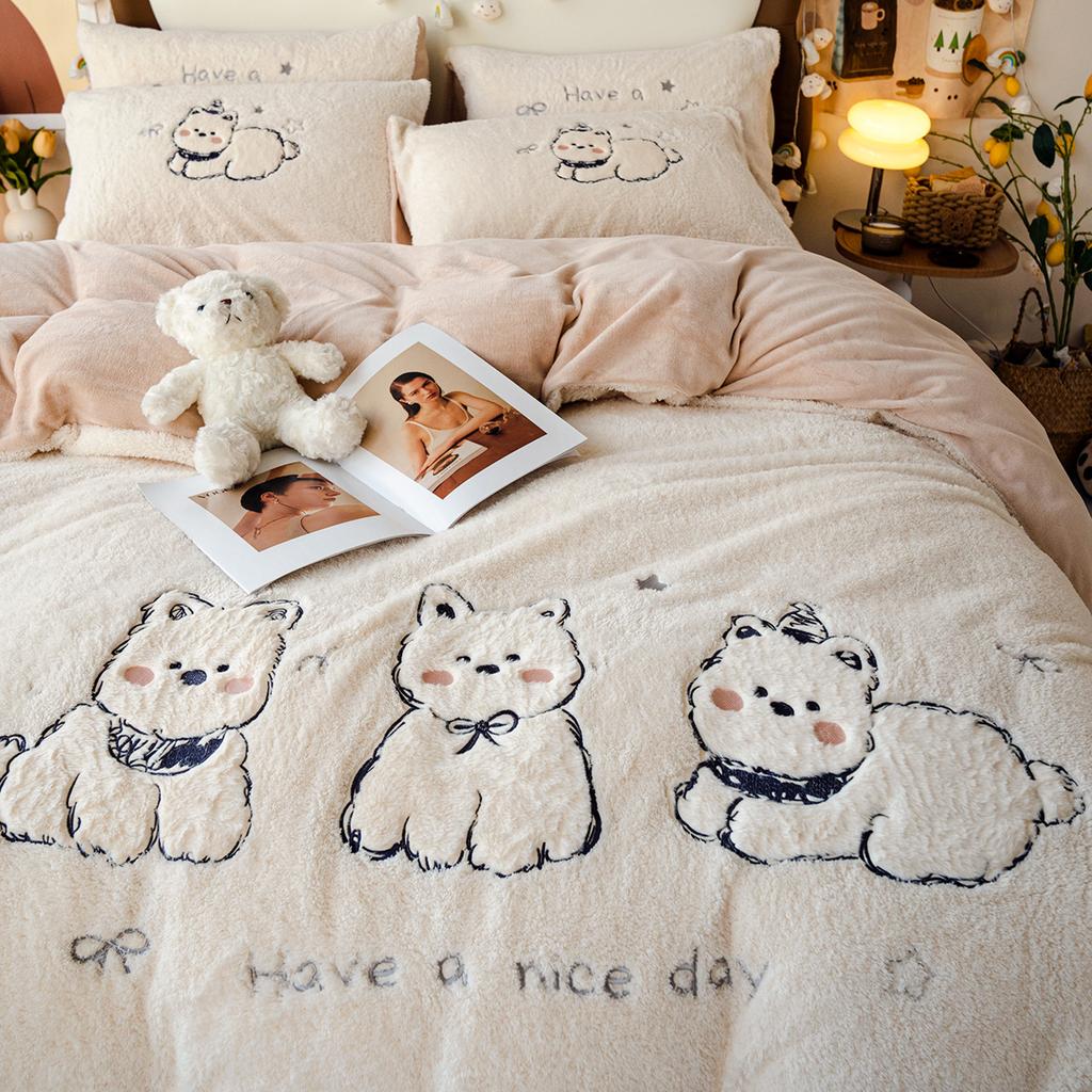 Verdicktes Milchfleece Bett Vier-Teile-Set Kinderbettwäsche Koralle Teddyfleece Studentenwohnheim Bettbezug Bettlaken Drei-Teile-Set
