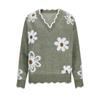 Women's Casual Fashion Elegant Floral  Knitted V-Neck Sweater