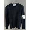 Men's European-Style Cable Knit Sweater with Four-Bar Stripes - Trendy Autumn/Winter Round Neck Pullover