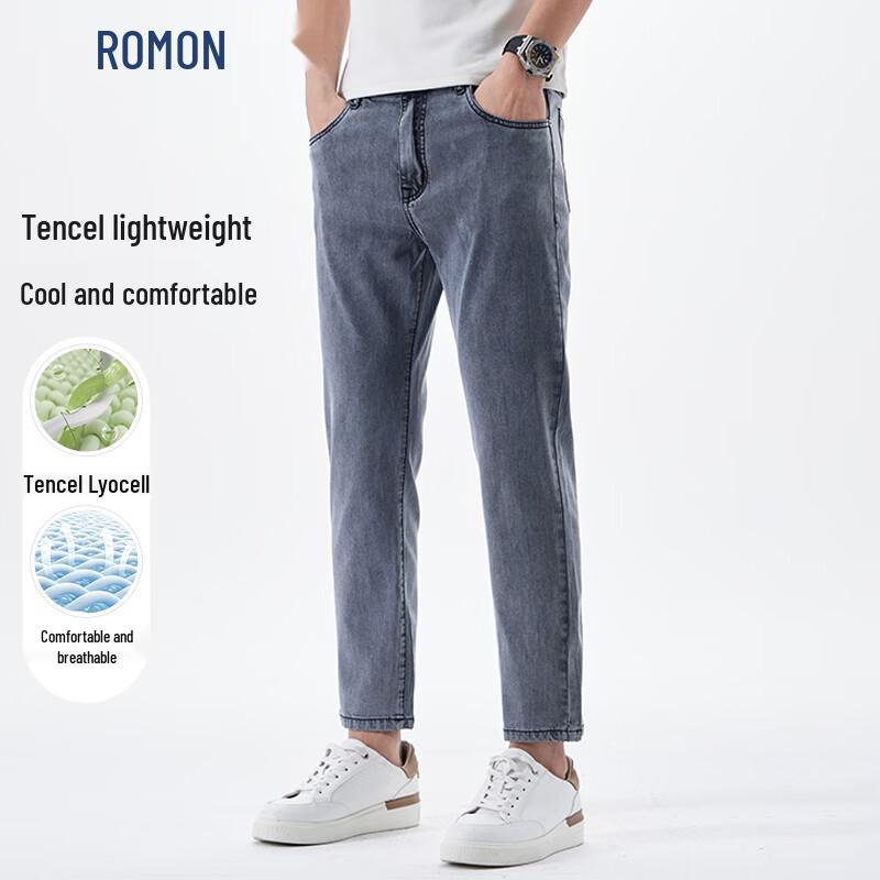 

ROMON Men s Tencel Lyocell Slim Fit Cropped Jeans 30