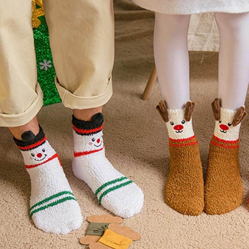 4 Pairs Thick Warm Coral Fleece Socks for Women Men Funny Christmas Pattern Seasonal Indoor Sleeping Slipper Socks