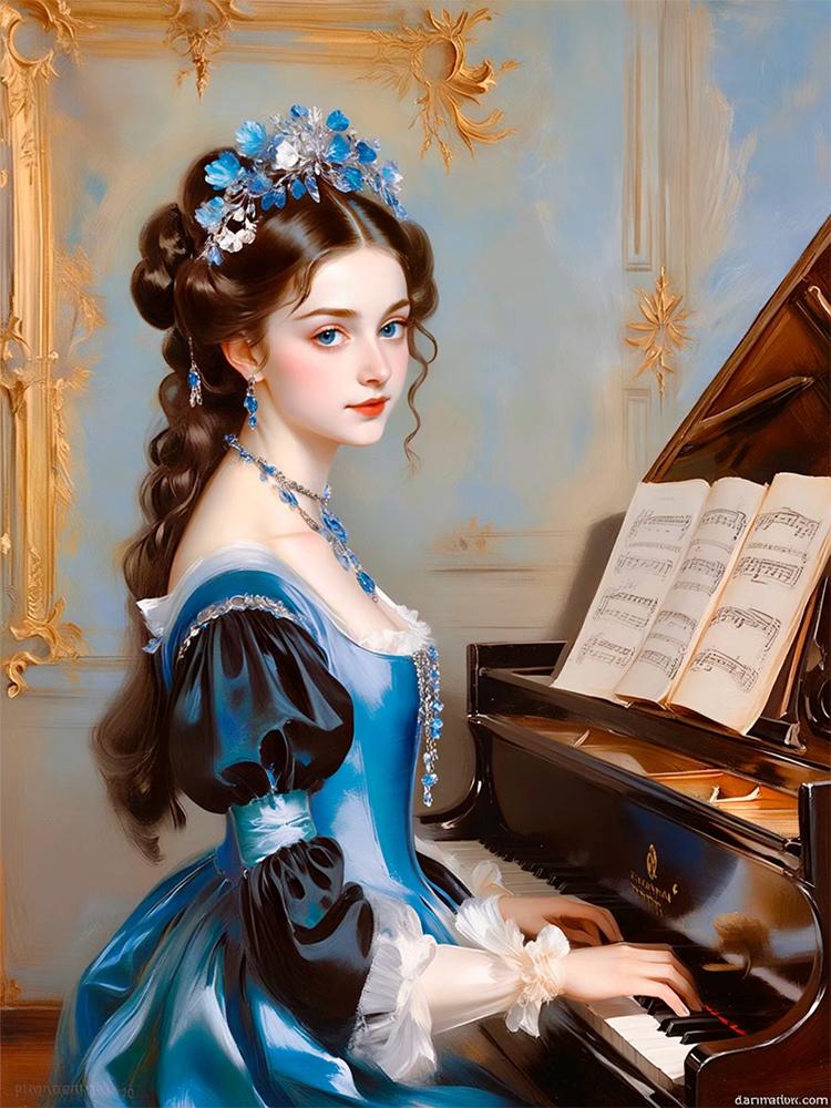 

Дама играет на пианино Алмазная картина Красивая ретро женщина Новая вышивка мозаика 5D вышивка крестом настенное украшение Full Round 20x30CM