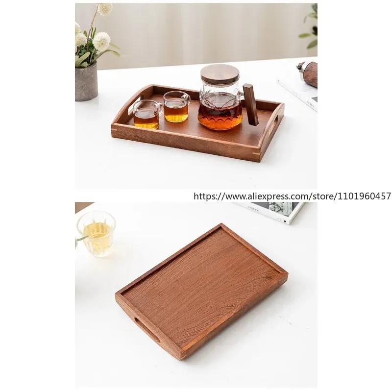 Ebony Rectangular Tea Plate Solid Wooden Storage Trays Water Cup Fruit Food Bread Sundries Serving Tray Household Organizer