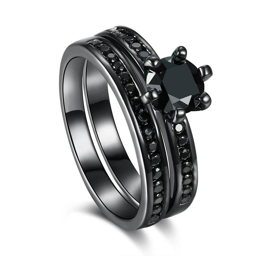 Couple Rings Exquisite Women Rhinestones Zirconia Rings Set Simple Gold Color Men Stainless Steel CZ Stone Rings Wedding Jewelry