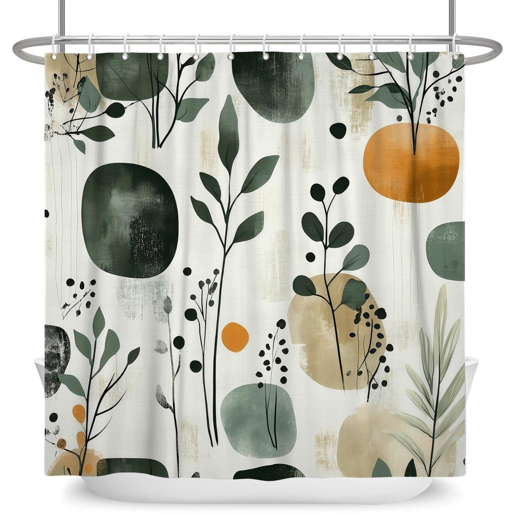 Boho Style Bathroom Shower Curtains Elegant Plant Pattern Home Bathroom Decor Waterproof Curtain With Hooks Polyester Curtains