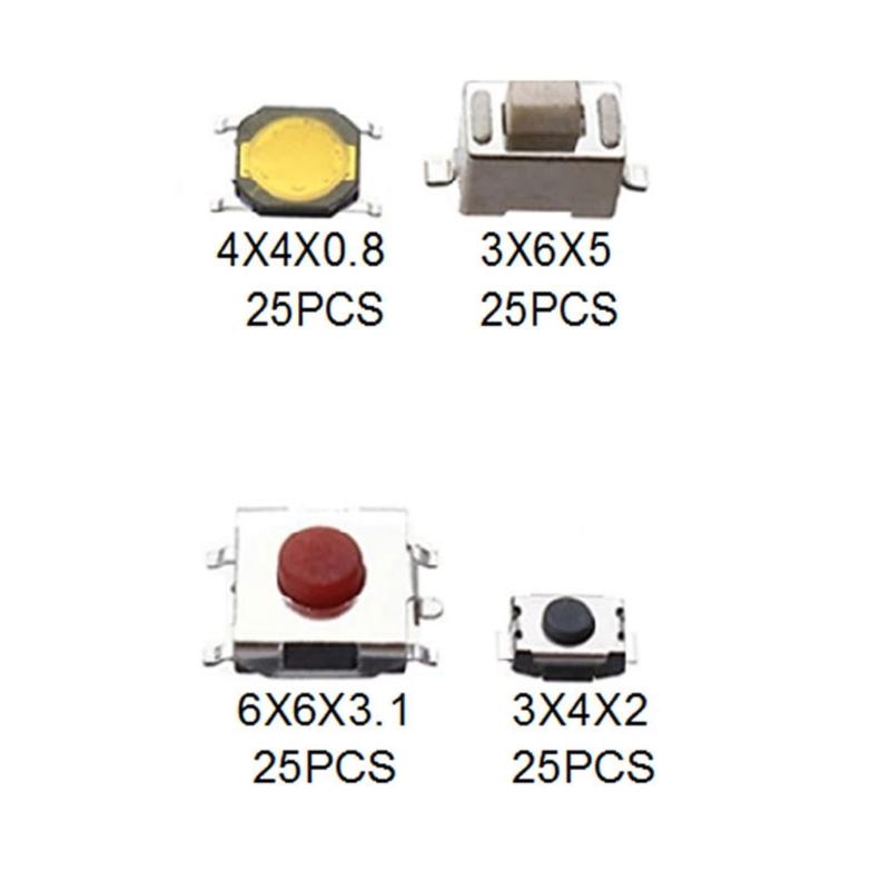 Pack Of 250PCS Tactile Push Button Switches 10 Types Metal & Plastic Switches High Sensitivity Switches for Electronics