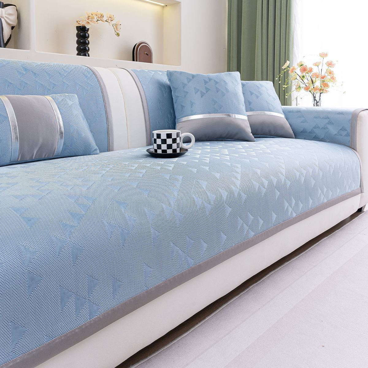 

New High-End Light Luxury Summer Ice Silk Leather Sofa Cushion Summer Mat Non-Slip Seat Cushion Advanced Sense Cover Cloth 70*70cm