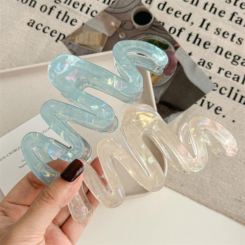 1pc Elegant Simple Wavy Claw Clip Shark Clip Imitation Acetate Hair Accessory New Mermaid Princess Clip