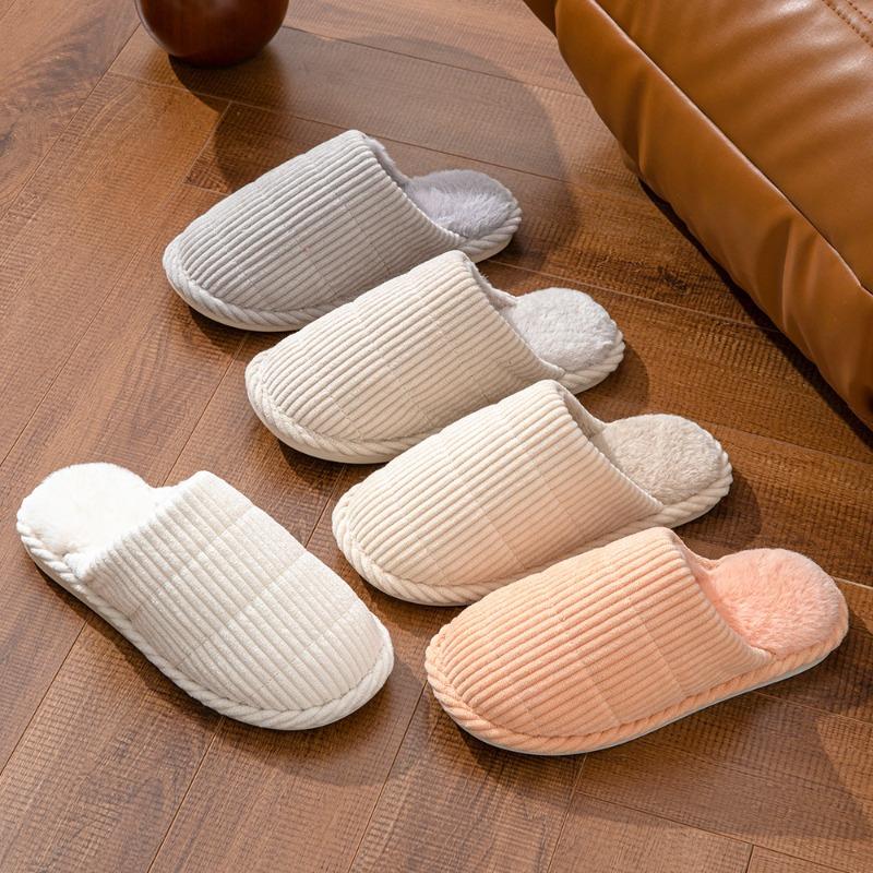 Fashion striped winter slippers Cotton women's non-slip slippers Floor mute slippers comfortable flip-flops