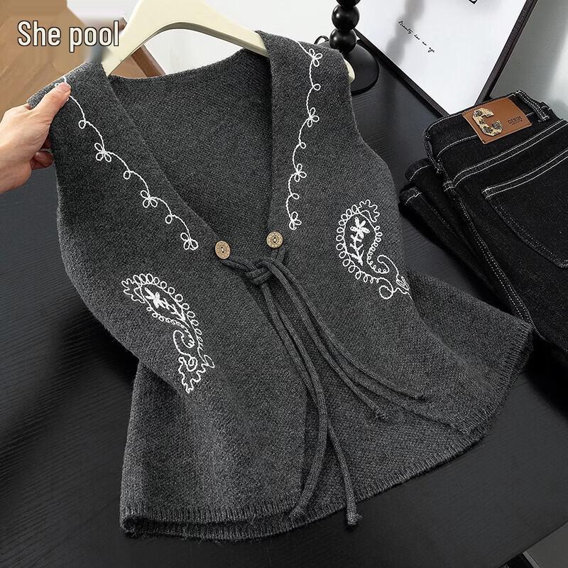 Women s Paisley Embroidered V-Neck Knitted Vest S