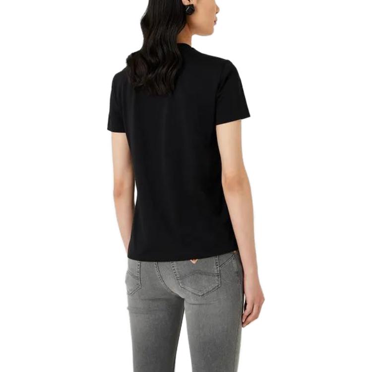 Emporio Armani Pattern Printed Round Neck Short Sleeve T-Shirt Women T-Shirts Black 3R2T7A2-JQ4Z1-0999
