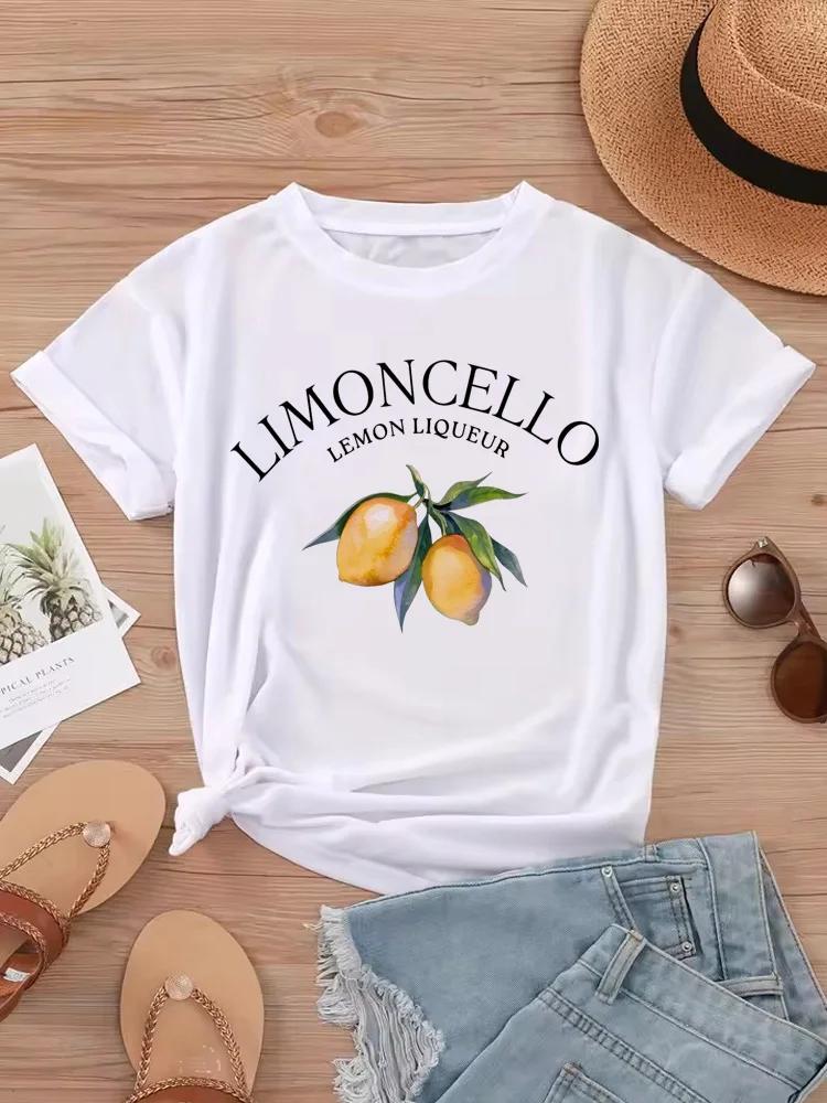 ONeck Casual Tops Women Streetwear Vintage Graphic New Lemon Print Women Tshirt Summer Short Sleeve Aesthetic Clothes