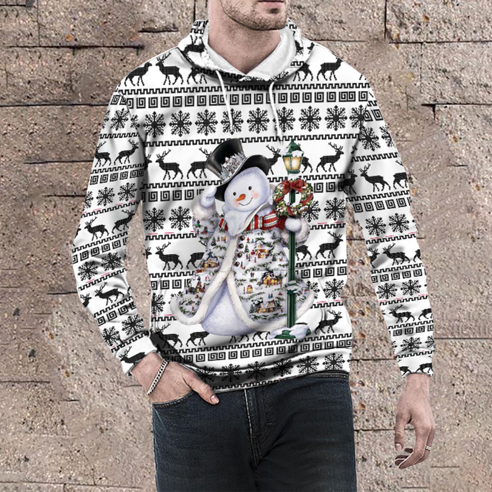 

Christmas Vintage Men s Print Winter Long Sleeve Hoodie Hoodie Top Sweater Hooded Jacket XL білий