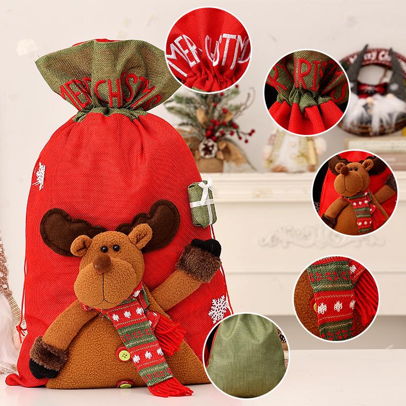 Knitted Two-Tone Santa Claus Backpack Doll Christmas Gift Bag for Children