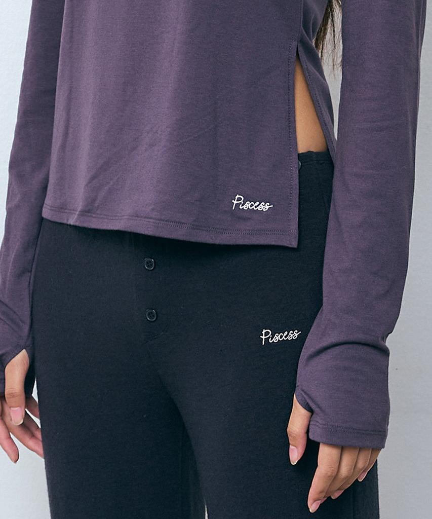 PISCESS Side Slit Long Sleeve Top_Charcoal