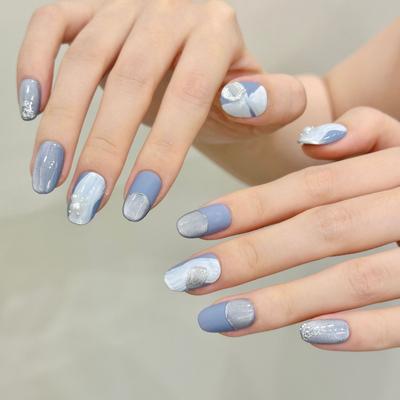 Medium Square Press On Nails Glitter Glossy Reusable Gel Press On Acrylic Fake Nail with Designs Stick On Nails Reusable Full Cover Nails for Women