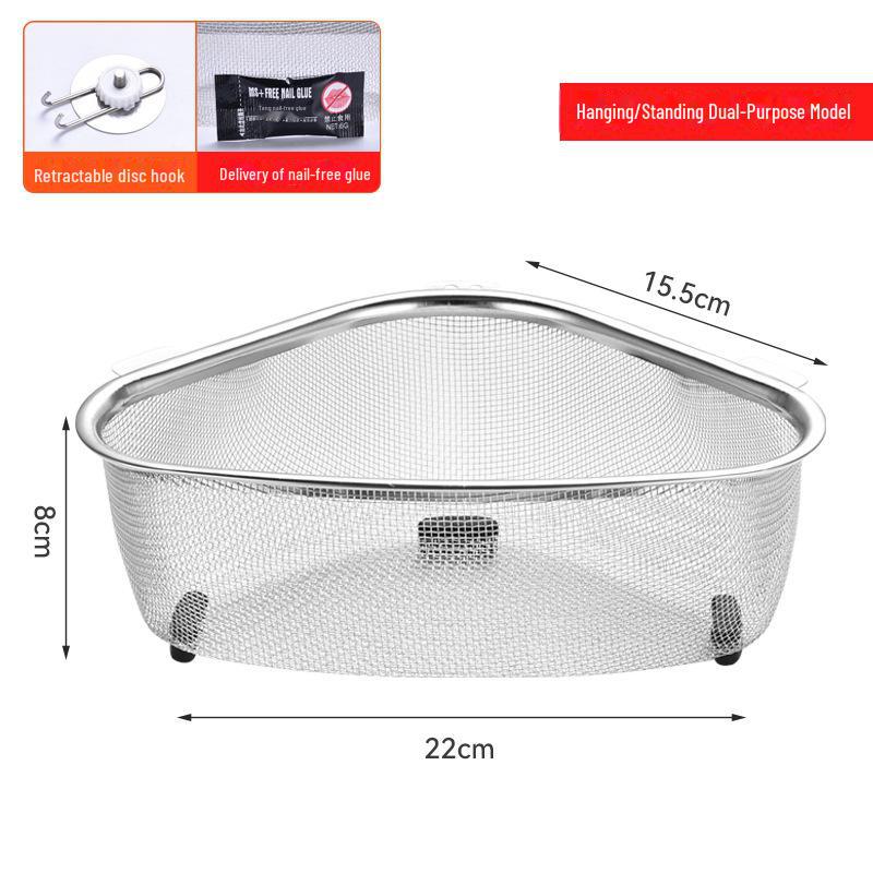 Upgraded Stainless Steel Triangular Sink Drain Basket and Filter for Leftovers and Produce