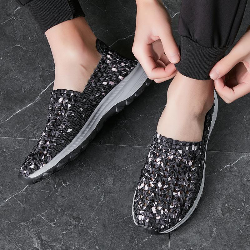 Men Camouflage Breathable Slip on Sneakers Men Summer Braid Beach Lazy Shoes Casual Weave Walking Flats