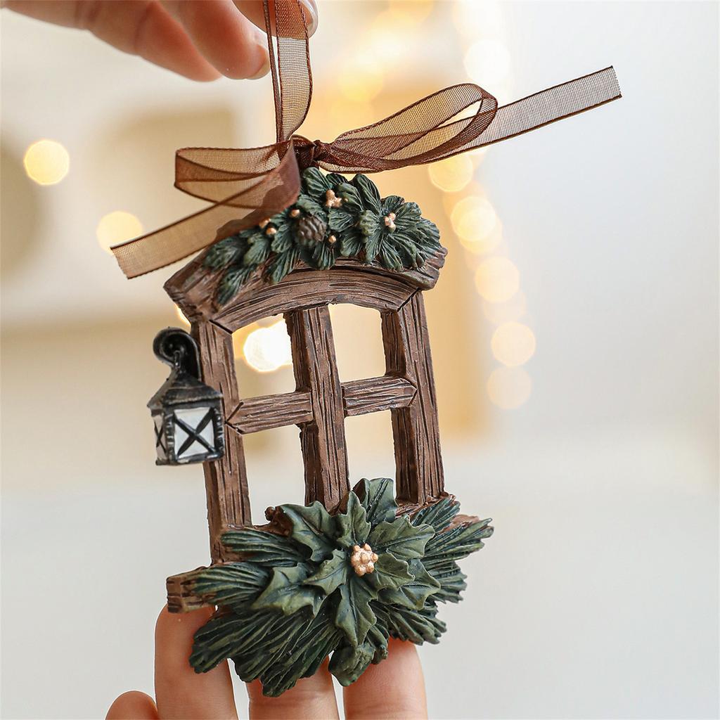 Christmas Tree Ornament Resin Hand-Painted Hanging Decor With Rope Vintage Bell Pendant For Holiday Home Party Decoration