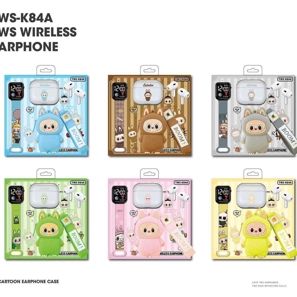 TWS-K84A Wireless Bluetooth Earphones with Cartoon Mini Coin Purse and Colorful Silicone Keychain Pendant