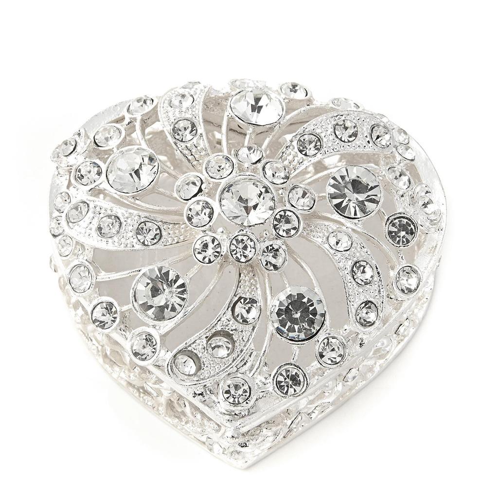 Silver-Plated Heart-Shaped Jewelry Box with Diamonds & Pearls