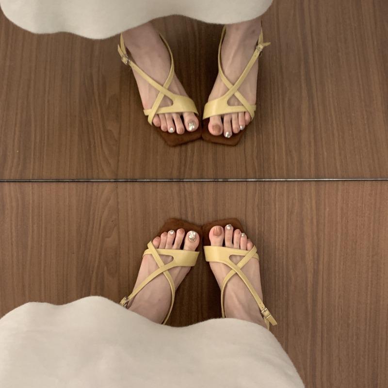 With Skirt Temperament One-word Buckle with Open-toed Square Head Sandals Women's Summer Beautiful Small Heels