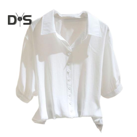 Damska letnia koszula topy kołnierz z klapami bluzka z półrękawem jednolity kolor luźny krój guziki wystrój pulowerowe topy impreza w pracy wakacje topy