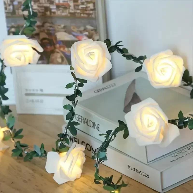 1.5M 10LEDS Rose Flower String Lights Battery Powered Flower Rose Night Lamp for Christmas Wedding Valentines Day Party Garland Decoration