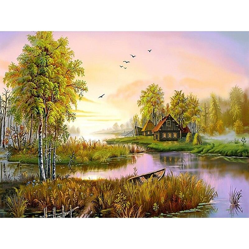 Nou DIY 5D broderie cu diamante arbore cu punct de cruce peisaj pictura cu diamant complet rotund burghiu mozaic manual decor cadou