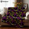 Neon Witch Hat Star Moon Cartoon Anime Print Flannel Blanket Soft Warm Throw for Kids Bedroom Sofa Christmas Office Car