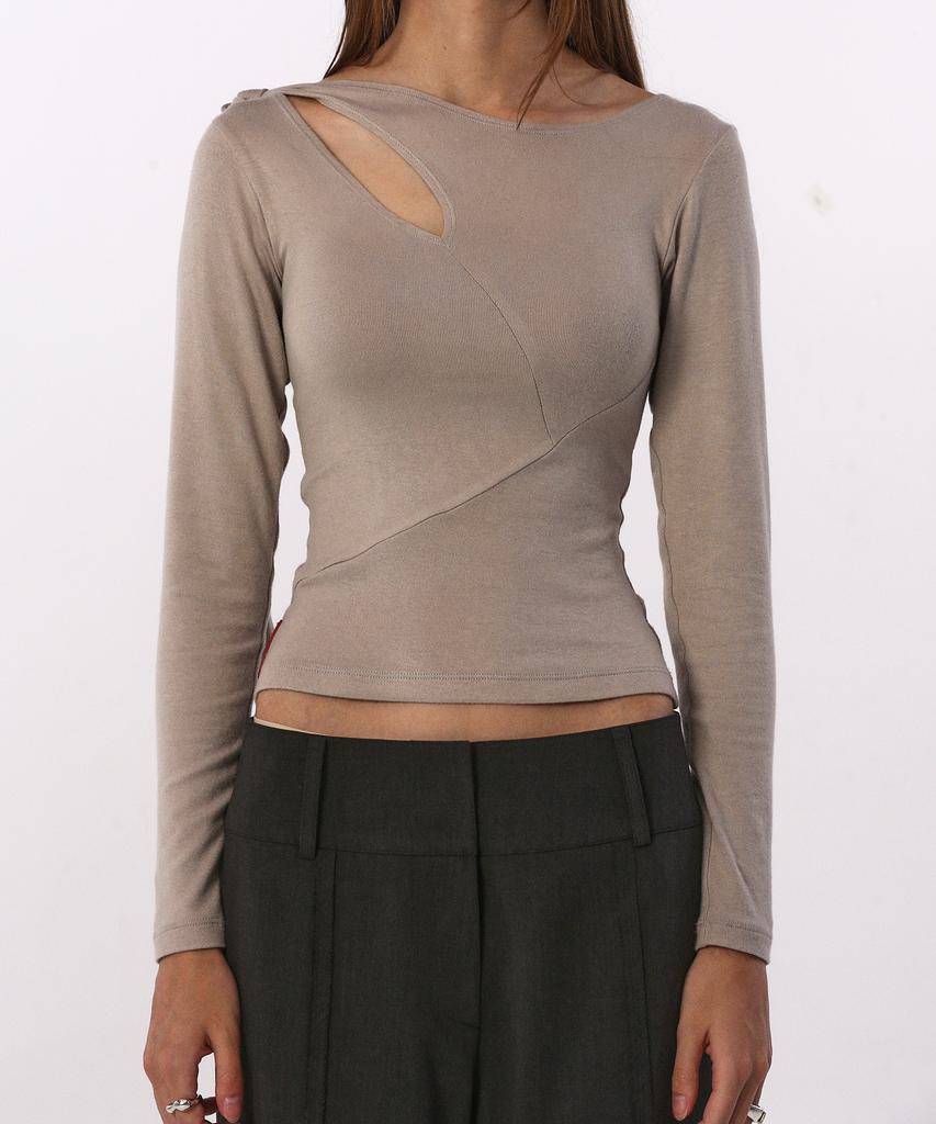 Lipeullegtibeulum Shoulder Tie T-Shirt (Ash Beige)