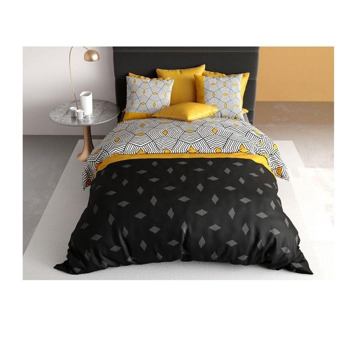 Housse de couette + 2 taies - Geometrique Faro - 220 x 240 cm - Coton doux - Design contemporain