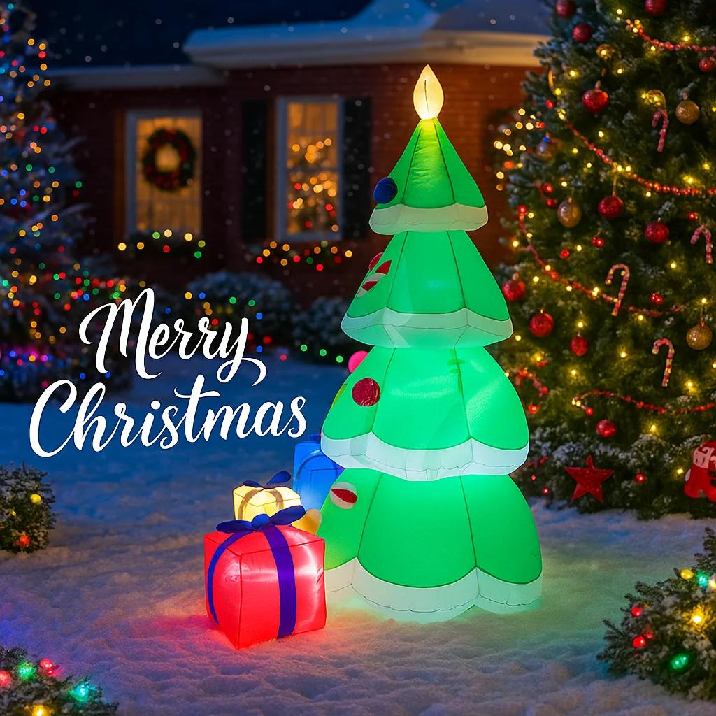 6.8FT LED Inflatable Xmas Yard Decor Santa Climbing Tree with Dog Gift Boxes Christma Decoration Supplies Home Ornament Toy Gift