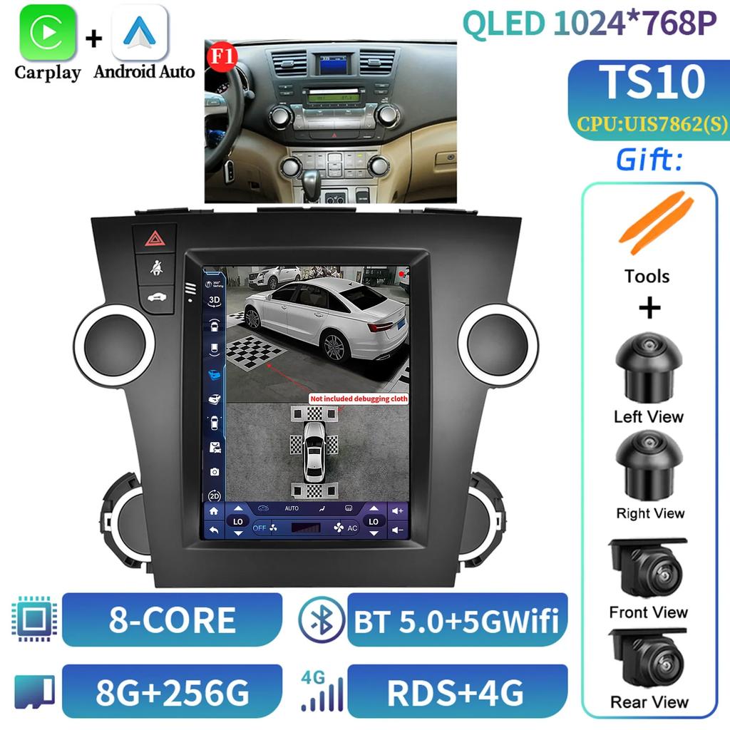 9.7inch Android Car Radio Multimedia For Toyota Highlander 2009-2014 Navigation Bluetooth Carplay Head Unit Touch Screen Stereo