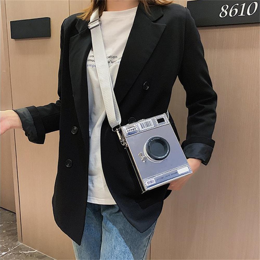 Moda casual personalidade criativa alça de ombro larga câmera pequena bolsa quadrada moda simples bolsa de ombro único bolsa crossbody