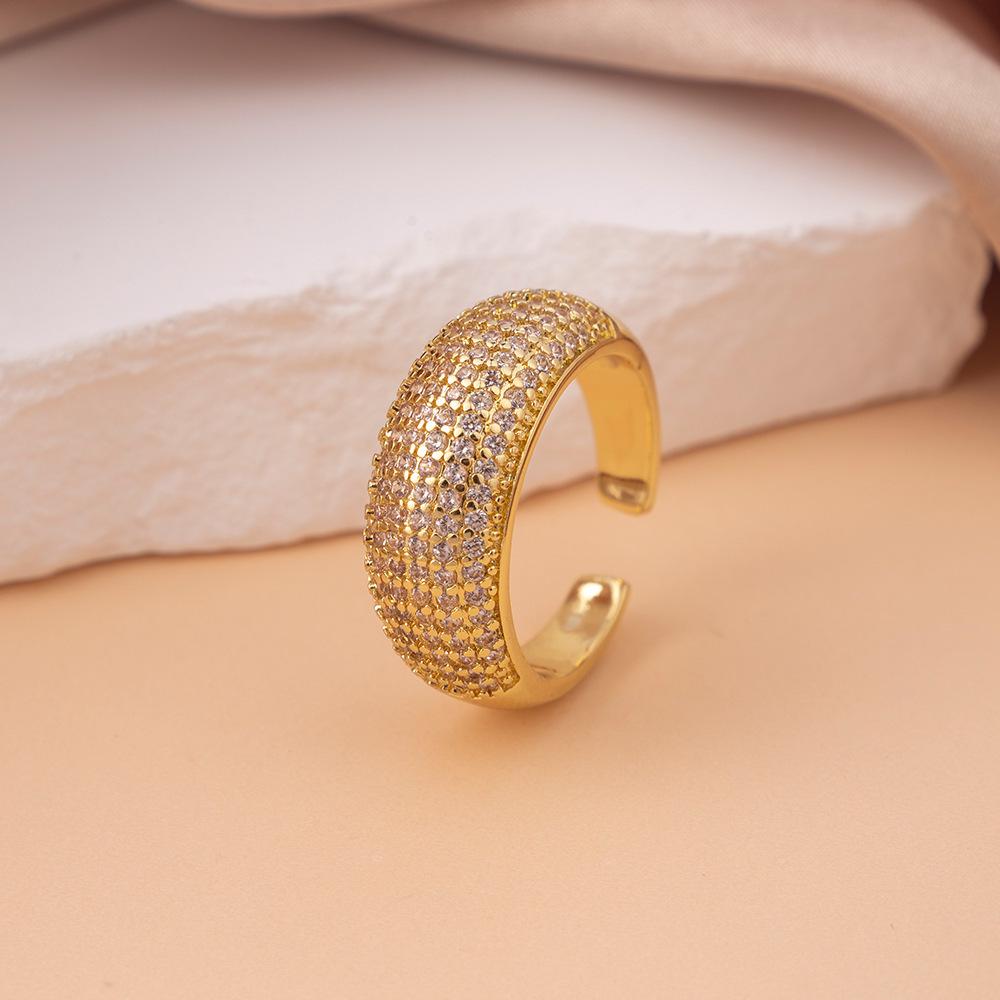 Adjustable Open Ring: Gold-Plated Copper with Zircon Inlay - European & American Style